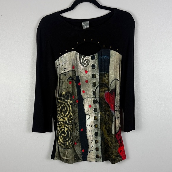 Simply Art by Dolcezza Chic Multicoloured Graphic Artistic Long Sleeve Med Top - Picture 2 of 10